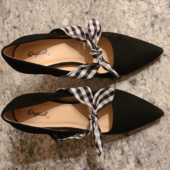 Qupid black pointy toe heels with plaid bow 8.5 - Picture 2 of 8